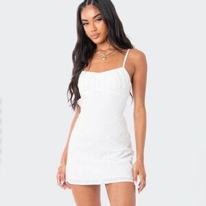 Edikted White Mini Dress with Spaghetti Straps